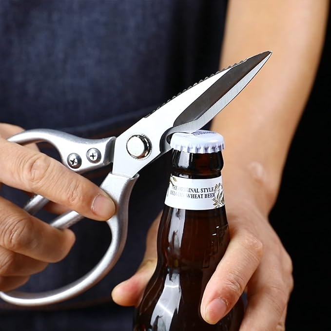8.5" Kitchen Scissors for Food Chef Scissors Heavy Duty Culinary Scissor Full Metal Professional Sharp Kitchen Shears for Cooking Chicken Meat Pizza, Sliver