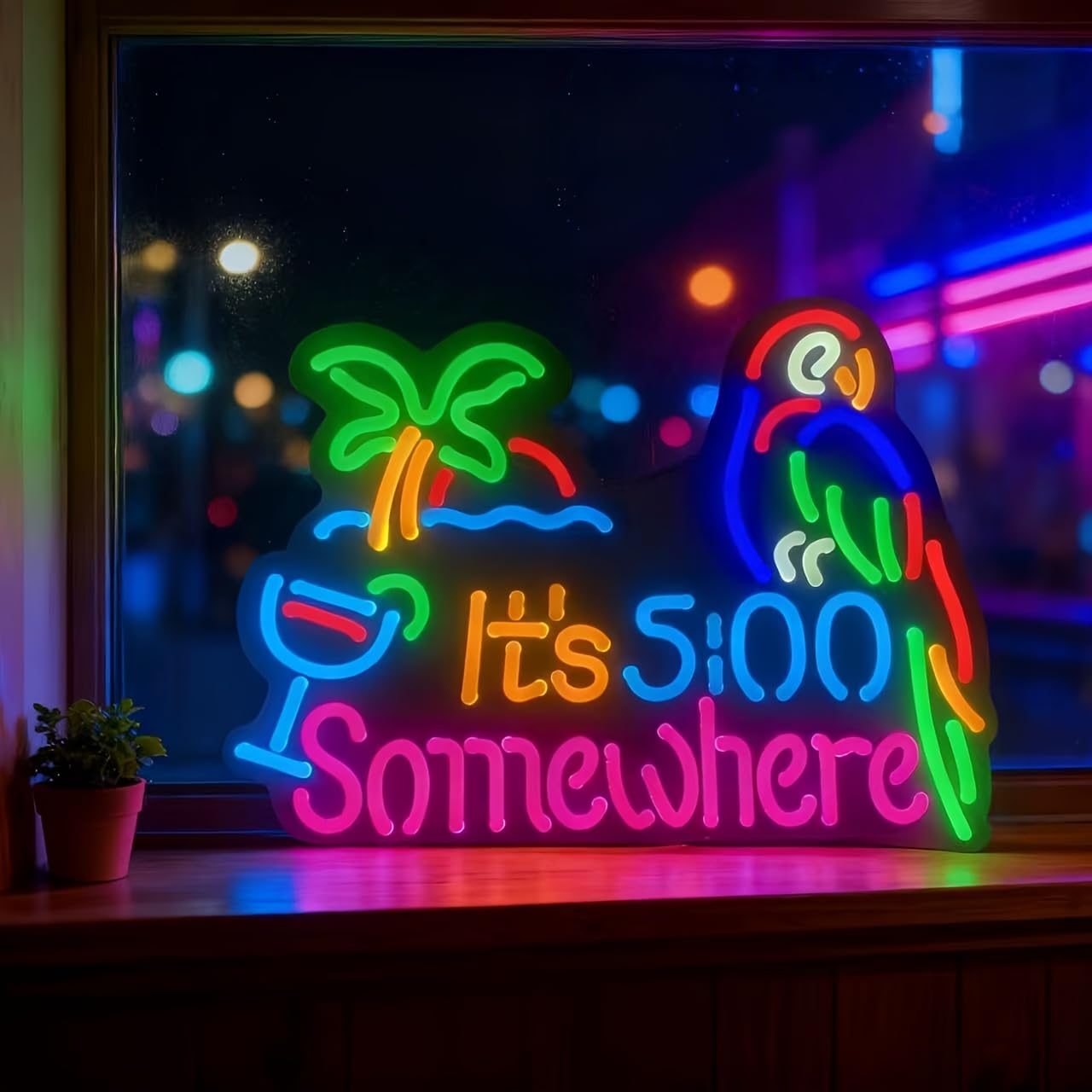 Jigsaw Puzzle 40 Pcs ItS 5:00 Five Oclock Somewhere Neon Light Sign  Man Cave Men Led Light  Home Wall Signs Gifts  Decorations  Palm Tree  Beach  Sun  Tiki Bar  Garage  Accessories  Cart  Party  Bedroom  Led Sign  Lights