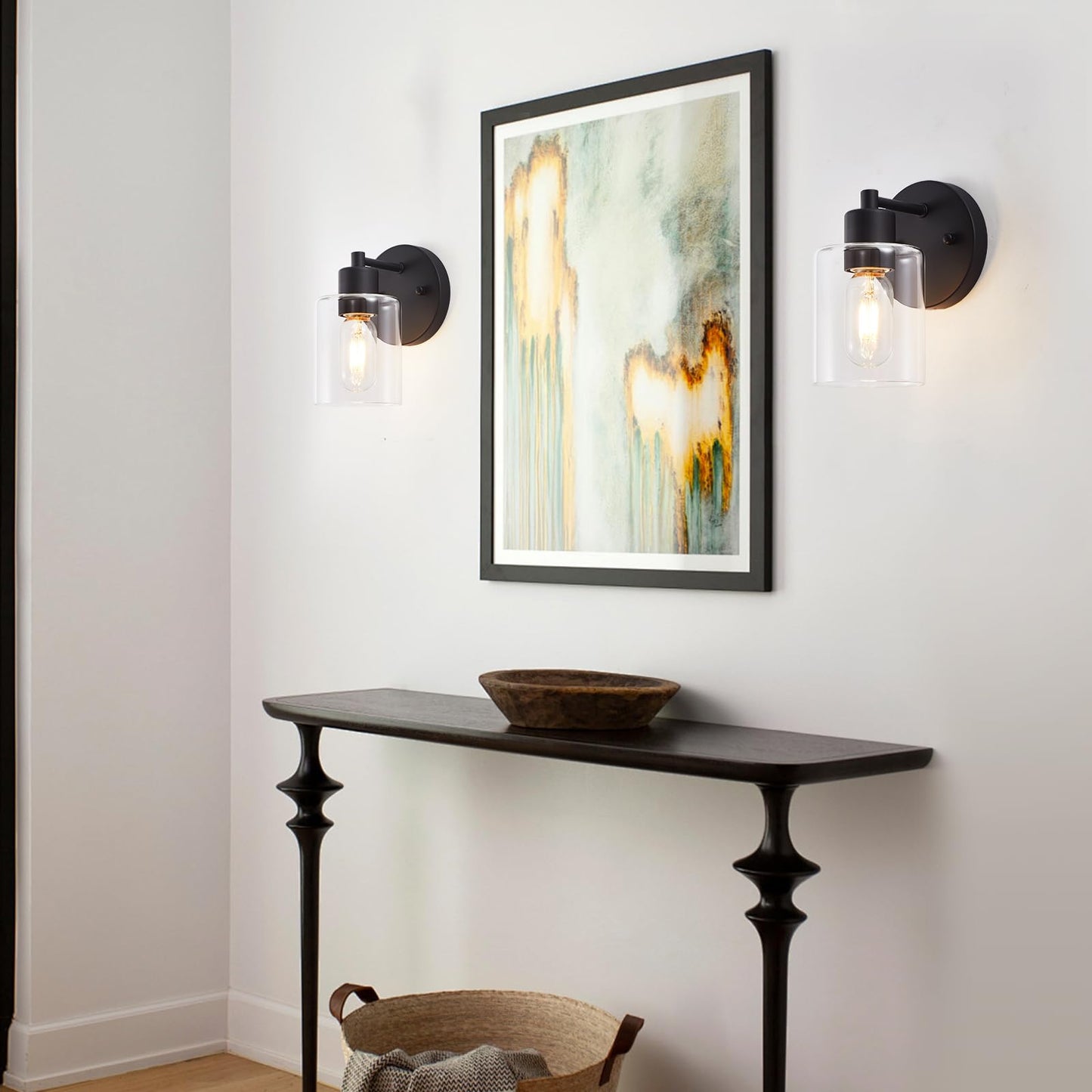 Sopeas Wall Sconces For Bathroom  Modern Vanity Light Fixtures  Black Wall Mount Lighting Lanterns  Farmhouse Wall Lights With Clear Glass Shade For Bedroom Living Room Mirror Hallway Kitchen(2Pack)
