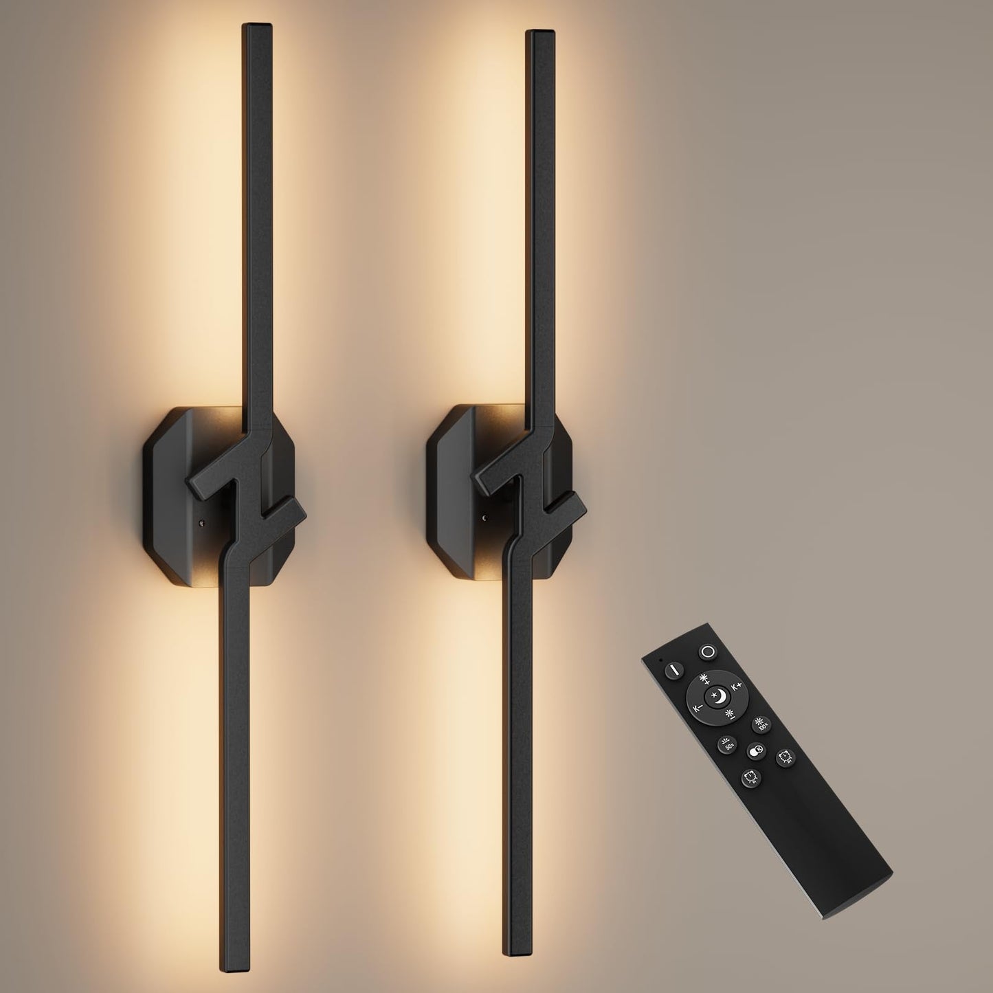 hunhun Battery Operated Wall Sconce Set of Two, USB Rechargeable, Dimmable 3000K-6000K, 28 inch, Black, Model BD730