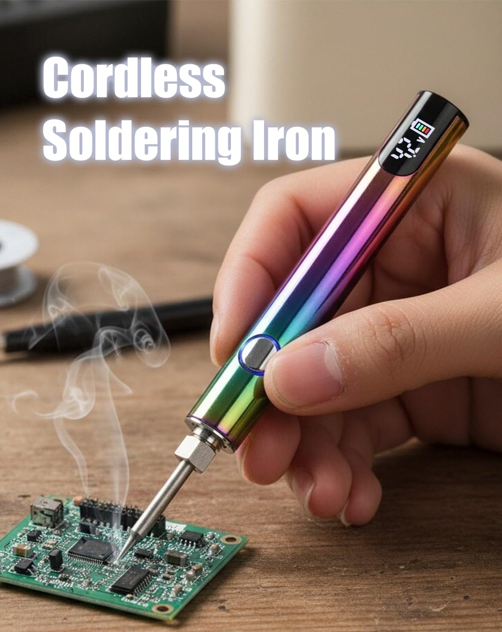 Premium Universal Portable Soldering Iron with LED Display, Rechargeable Cordless Soldering Iron with Built-in Battery, Ideal for Appliance Repair, DIY (Rainbow)