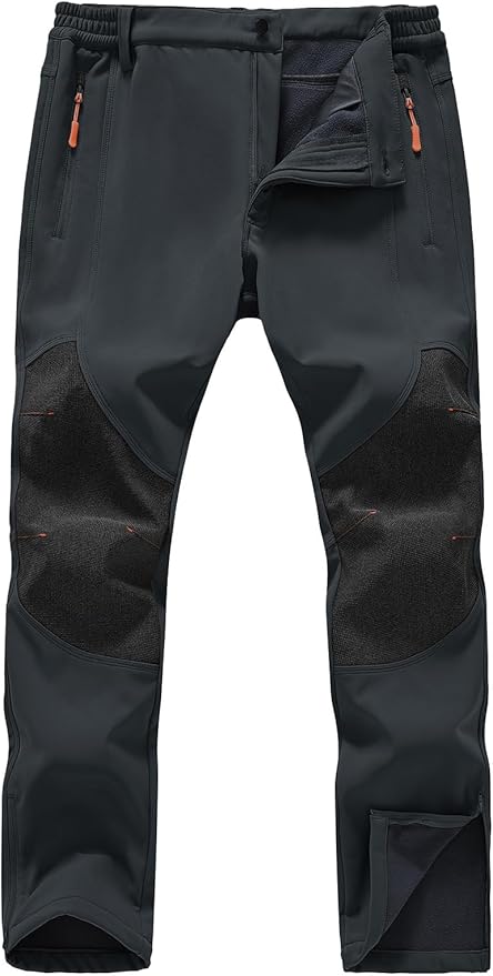 SPOSULEI Mens Ski Waterproof Insulated Pants Fleece Lined Softshell Snow Hiking Snowboard Outdoor Pants with Zipper Pockets