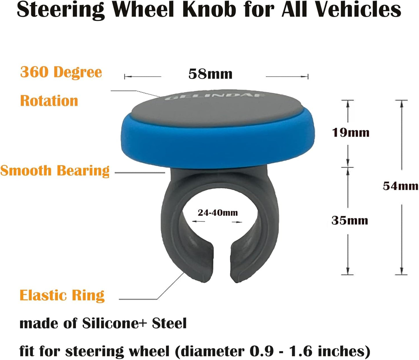 Universal Car Steering Wheel Knob Spinner - Silicone Non-Slip Suicide Knob with Bearing Durable Steering Wheel Spinner Ball for Car, SUV, Trucks, Tractors, Mowers and Boat Easy Installation