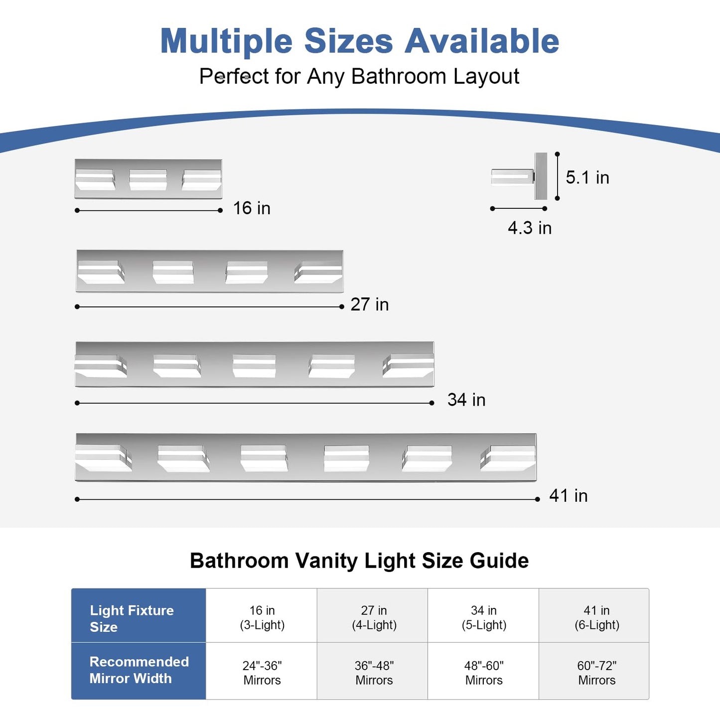 Jzekvn Modern Led Bathroom Lights Fixtures(4-Light) Stainless Steel Chrome Acrylic Wall Lighting Vanity Lights For Bathroom Over Mirror(6000K 27In