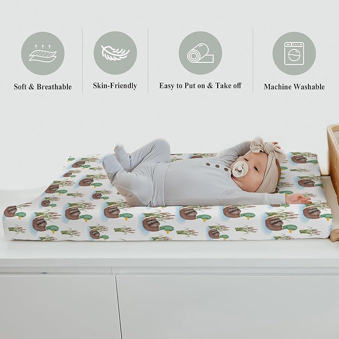Cute Mallard Ducks Pond Changing Pad Covers for Baby Girl Boy Hunting Duck Season Fitted Change Table Cover Mats Wild Duck Reef Lake Soft Diaper Changing Table Sheets 32''×16''