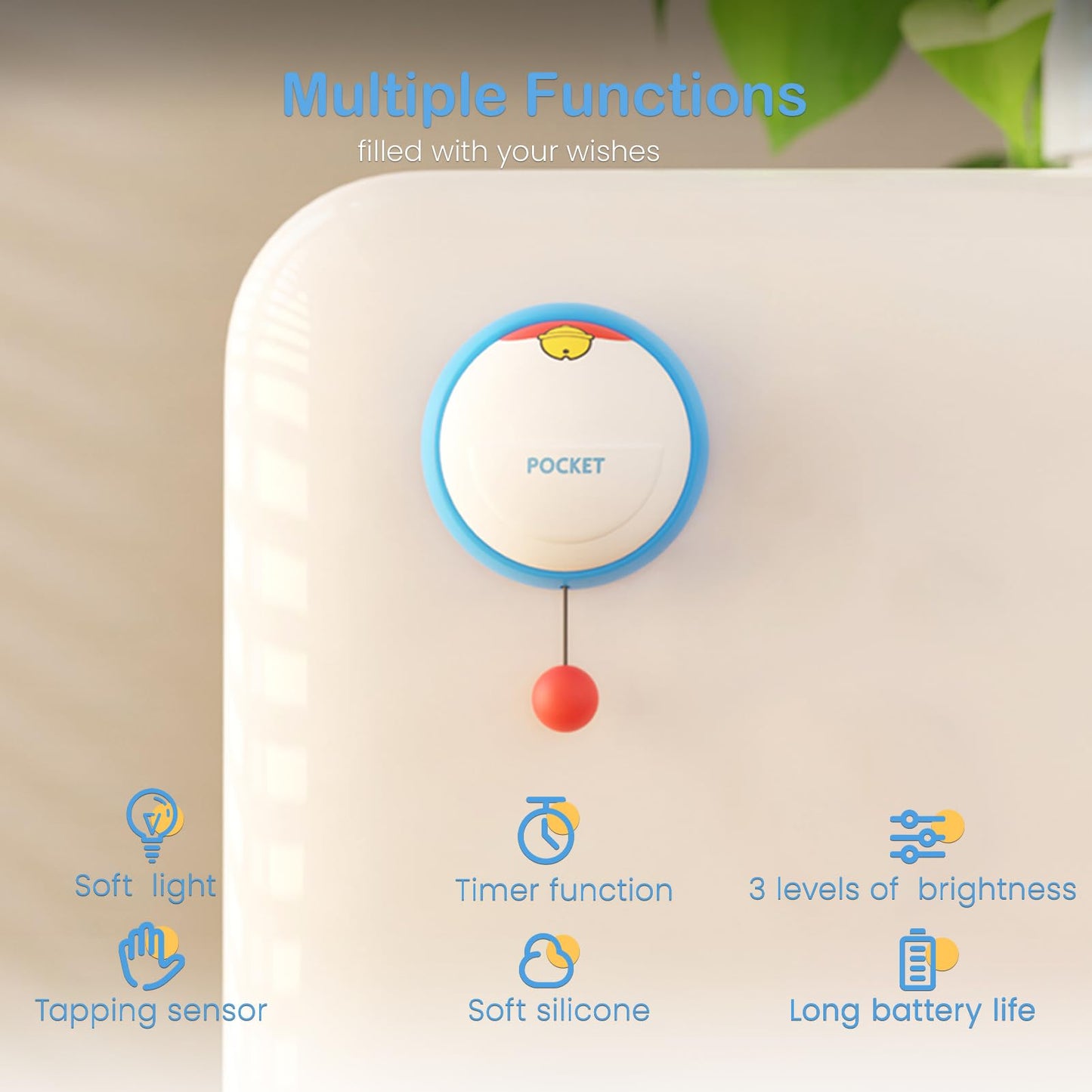 joyful xinghai Night Light, 3-Level Dimmable Silicone Lamp, Small, White and Blue, Model PD-NTL-Bell-US