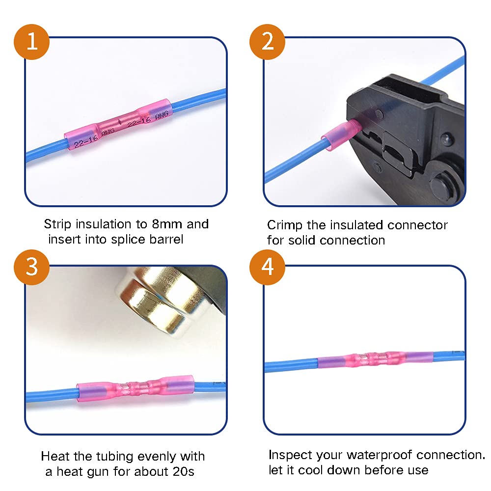 Heat Shrink Butt Connectors, 50Pcs 14-12 AWG Black Marine Grade Insulated Crimp Wire Connectors, Waterproof Electrical Connectors Butt Splice for Boat Truck Wiring