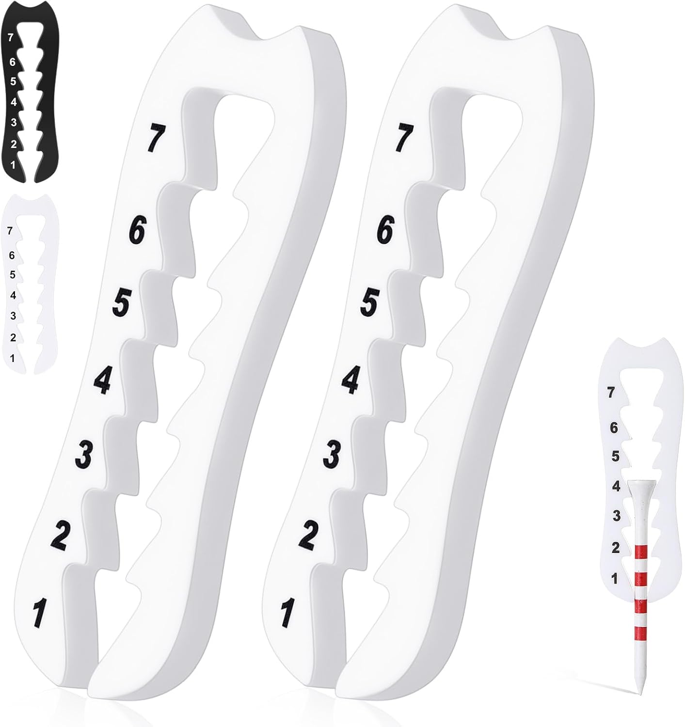 2 Pcs Golf Tee Height Adjuster Acrylic 7 Settings Adjustments Tee Height Positioner Golf Accessories Training Aid Setter for Consistent Swings for Indoor Outdoors