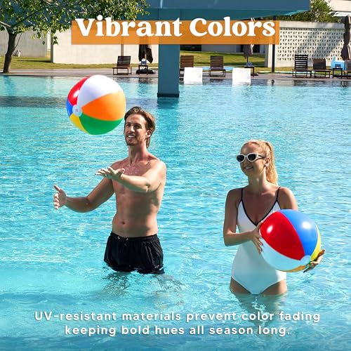 JOYIN 4-Pack 20" Beach Balls - Large Rainbow Beach Ball Inflatable Pool Toys for Party Supplies Decorations, Adults Kids B...