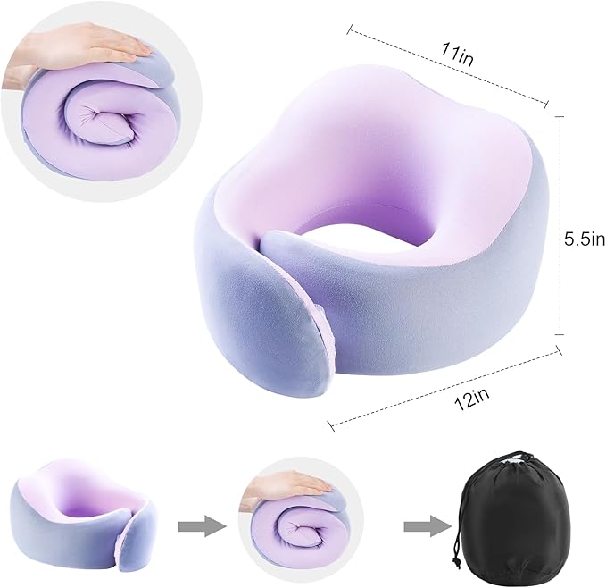 Travel Pillow, 360° Wrapped Travel Neck Pillow, 100% Pure Memory Foam Neck Pillow, Airplane Neck Pillows, Perfect Support, Soft and Breathable Pillows, Travel Accessories with Portable Bag