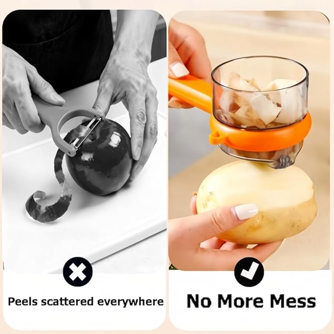 Fruit and Vegetable Peeler with Storage Box,Peeler with Container, Vegetable Peeler with Catcher, Easy to Clean Double-Sided Stainless Steel Multi-Function Peelers for Home Kitchen, Veggie (Orange)