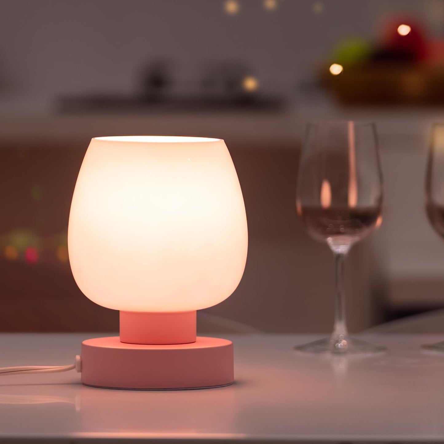 ONEWISH Touch Bedside Table Lamps Set of 2, Dimmable, Glass, Non-USB, Modern Design, Pink, Model 13TAB018USC