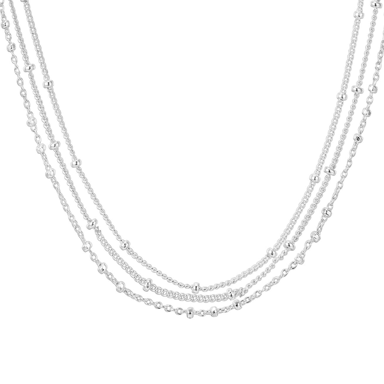 PAVOI 14K Gold Plated Curb Paperclip Box Sphere Bead Snake and Figaro Chain Adjustable Necklace (Sphere, White Gold Plated)