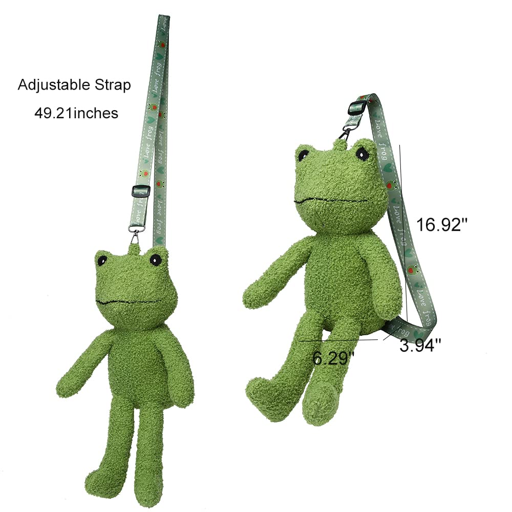 Frog Crossbody Purse for Women, Cute Plush Shoulder Bag Small Fluffy Crossbody Bag, Kawaii Handbag Purse for Travel (Green)