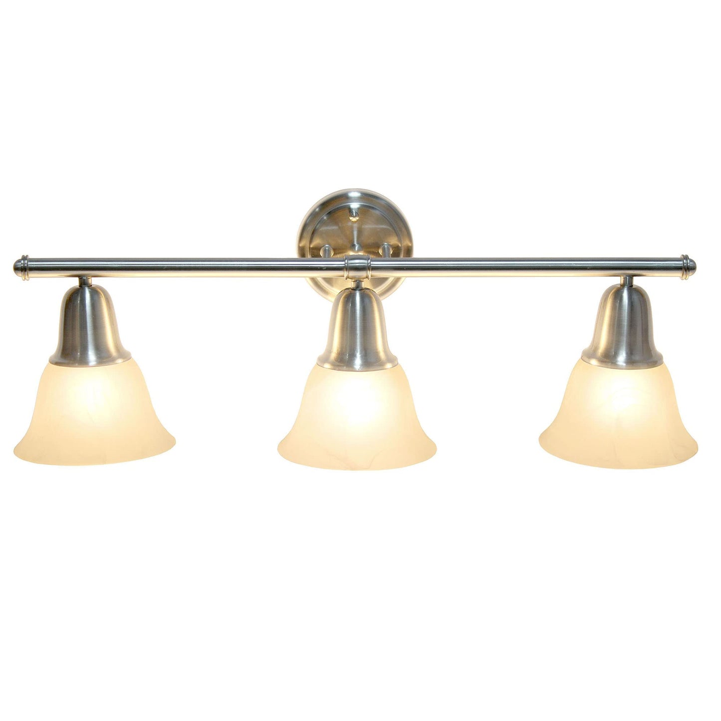 Simple Designs VT1027-BSN 26.5in 3-Light Metal Bar Vanity Fixture, Frosted Marble Glass Shades, Brushed Nickel