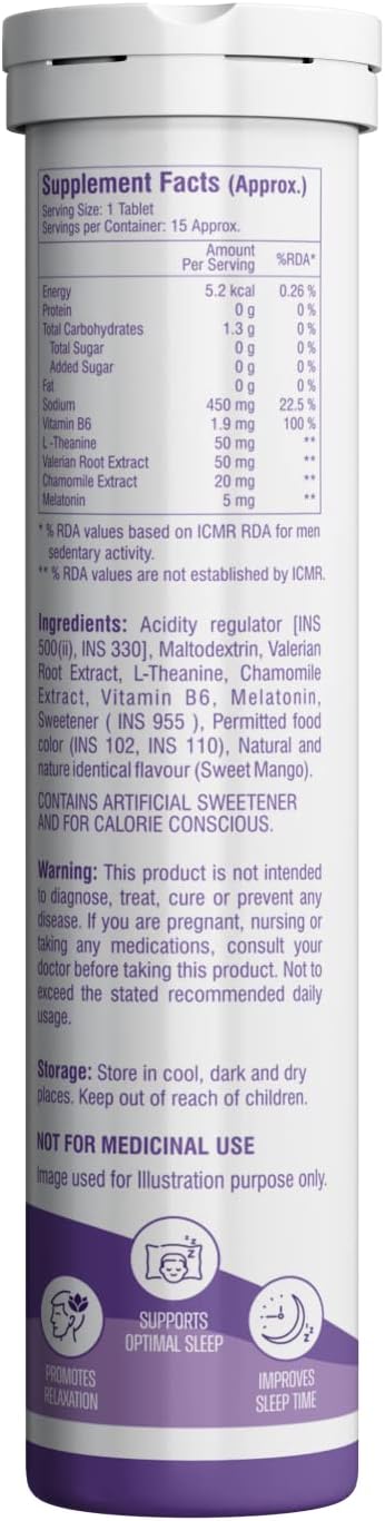 Melatonin Effervescent Tablets (Sweet Mango, 15 Count) – Dissolvable Melatonin Capsules w/ L-Theanine, Chamomile, & More - Sleep Aid Supplement for Adults - Vegan, Non GMO Melatonin Supplement