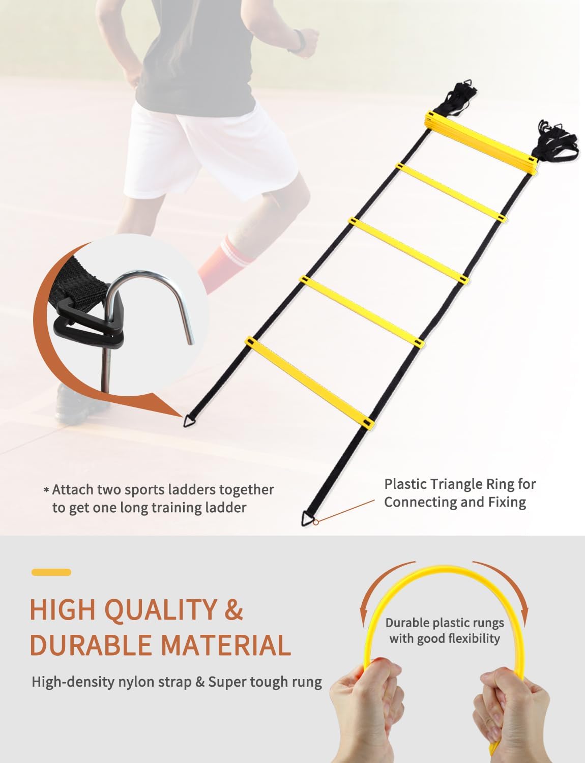 GHB Agility Ladder,Football Training Equipment Set,4 Agility Hurdles, 20 feet12 Rungs Speed Ladder,12 Disc Cones,Resistance Parachute, Jump Rope, 5 Resistance Bands