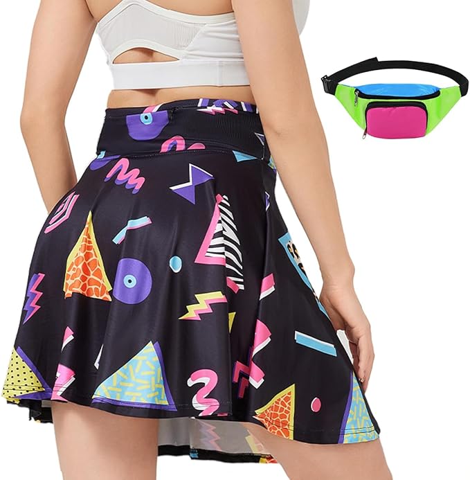 Coseaon 80s 90s Tennis Skirts Set for Women with Pockets Retro High Waisted Athletic Golf Skirts with Bag for Party Workout