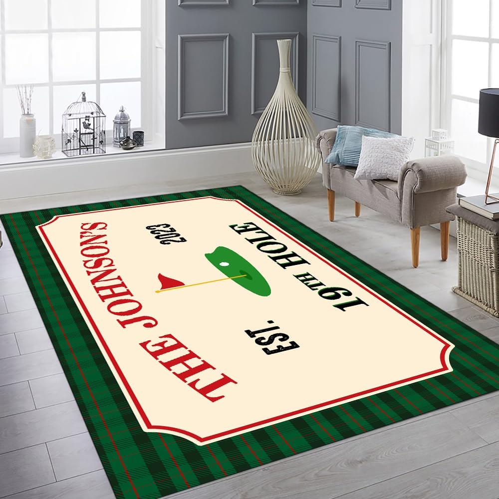 Custom Golf Area Rug, Golf Rugs for Living Room, Non Slip Area Mat Rugs for Office Living Room Indoor, Golf Carpet Floor Mat Indoor for Boys Golf Home Decor (19th Hole Golf)