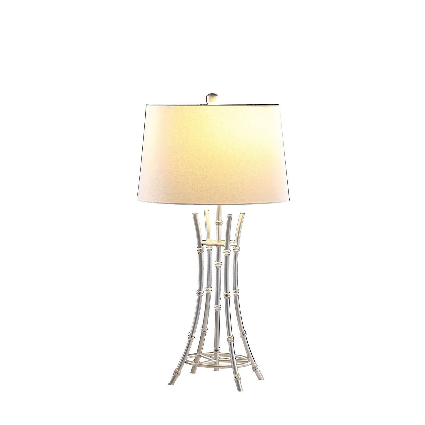 HomeRoots Table Lamp Silver Bamboo Design Off White Drum Shade 29.25inx16inx16in Model 524250