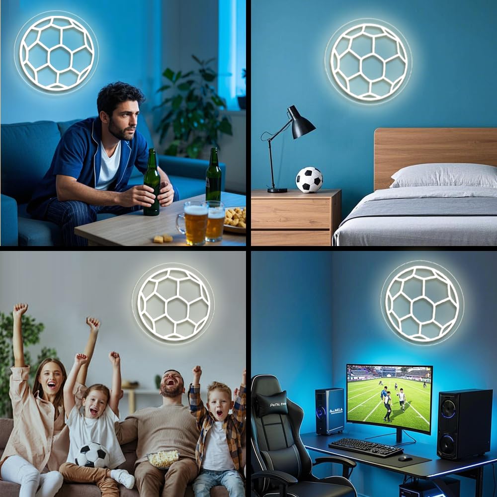 Soccer Neon Sign  Dimmable Led Neon Signs For Wall Decor  Football Neon Light Usb-Powered  Sports Neon Sign For Bedroom  Sports Cave  Kids Rooms | Unique Holiday/Birthday Gifts For Teen Boys & Soccer Fans