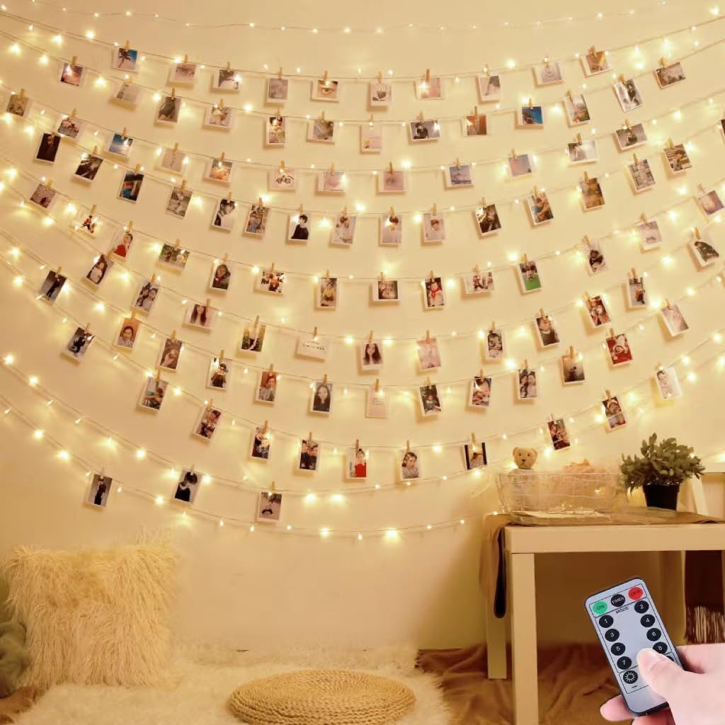 Microwear 100 LED Fairy String Lights, 10M Warm White, USB/Battery Powered, 8 Modes, Remote Control for Bedroom & Wedding Décor