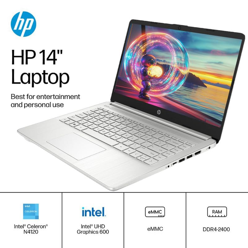 Hp 14 Hd Laptop For Students&Business, Intel Quad-Core Cpu, 16Gb Ram, 256Gb Storage(128Gb Emmc+128Gb Sd Card), One Year Office 3