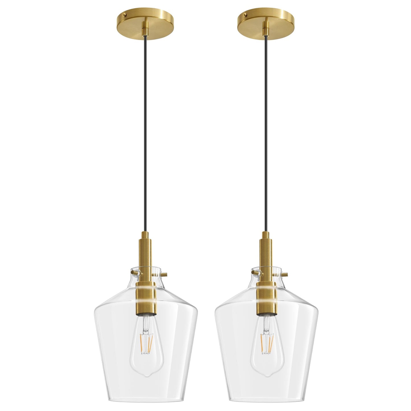 Vaziden Modern Glass Pendant Lighting For Kitchen Island 2 Pack  Farmhouse Gold Pendant Light Fixtures  Adjustable Hanging Ceiling Light  Angled Clear Glass Shades 8 Inch