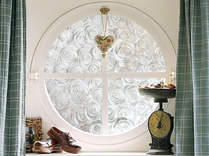 Window Privacy Film, Frosted Glass Decorative Static Cling, Removable Sun Blocking Vinyl Covering,Window Film for Home Kitchen Living Room Bathroom,Sea of Flowers,17.3" x 78.7"