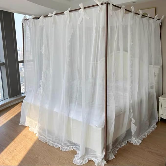 Elegant Princess 4 Corner Post Mosquito Net Romantic for Girls Women Bed Curtain Canopy for Adult Wedding Bedroom Kids Rooms Decoration (Type4-White, Full)