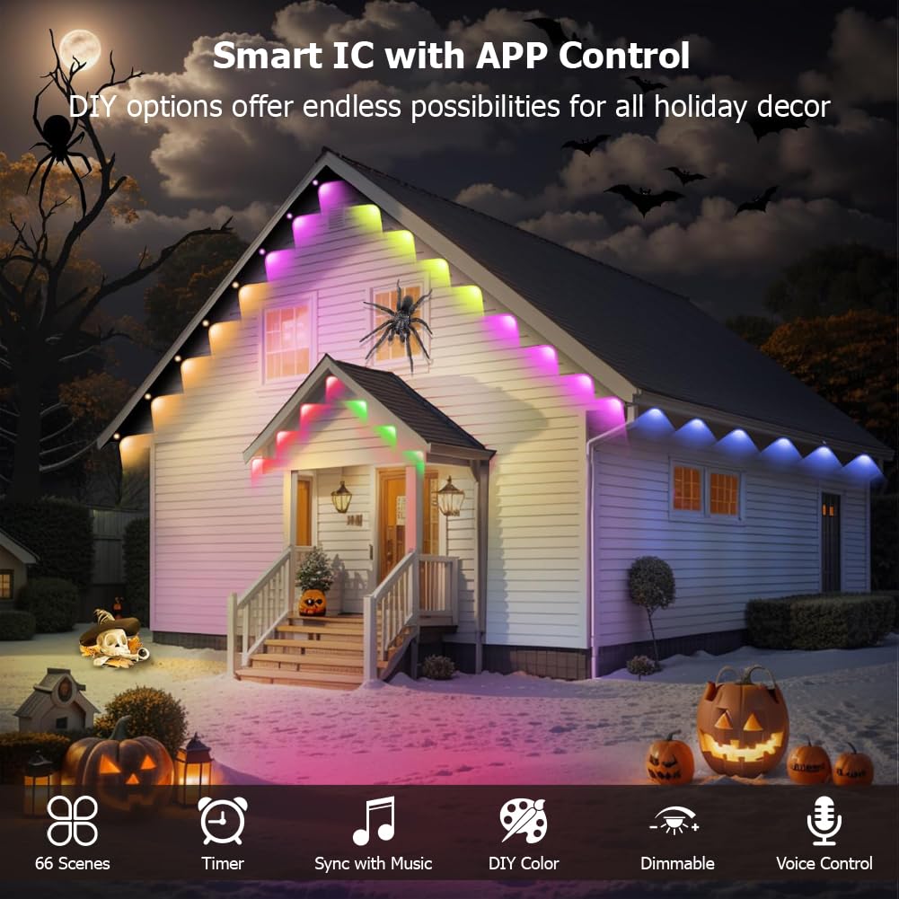 50Ft Permanent Outdoor Light  Smart Rgb Plus Ic Outside Lights For House  App/Remote Control String Light  Compatible With Alexa  Ip67 Waterproof Led Strip For Daily Party Christmas All Holiday Decor