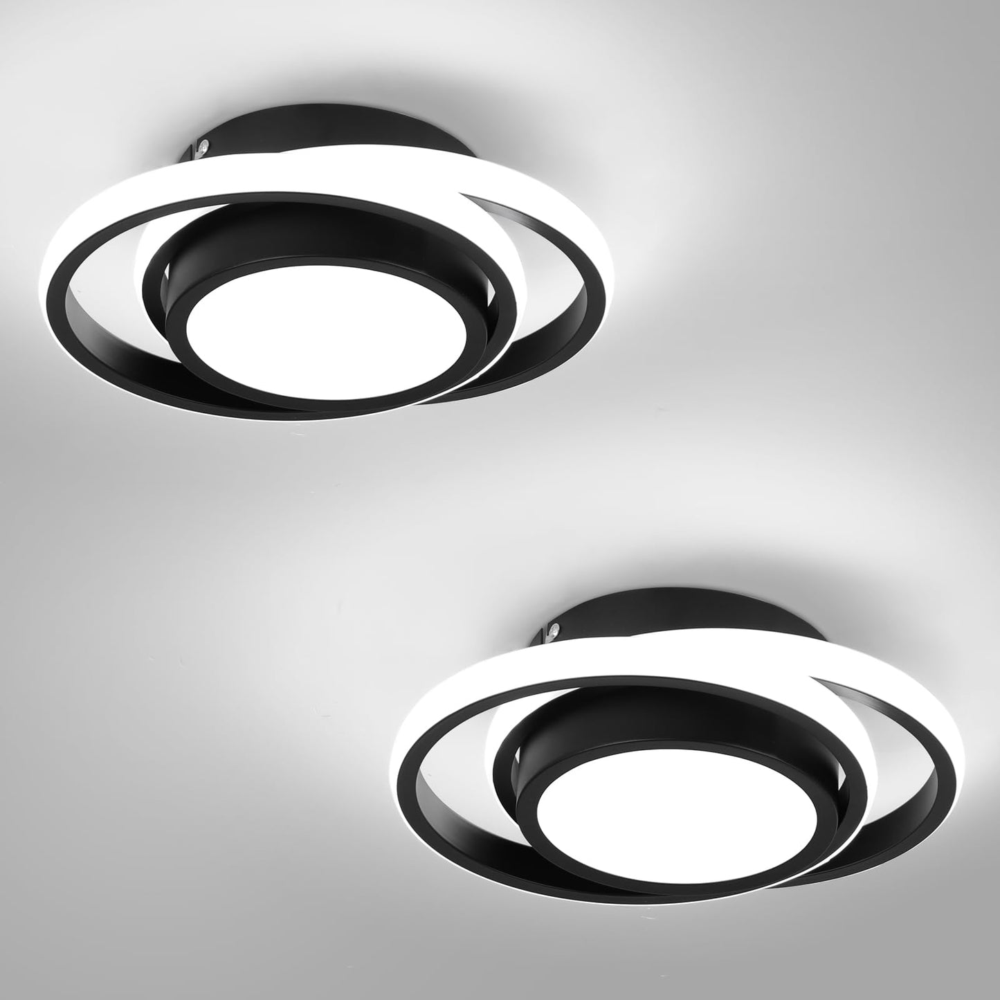 Caneoe 2 Packs Small Modern Led Ceiling Light 2 Rings Creative Design Ceiling Lamp Indoor Hallway Lighting Fixtures For Hallway Living Room Bedroom Kitchen Office (Black)