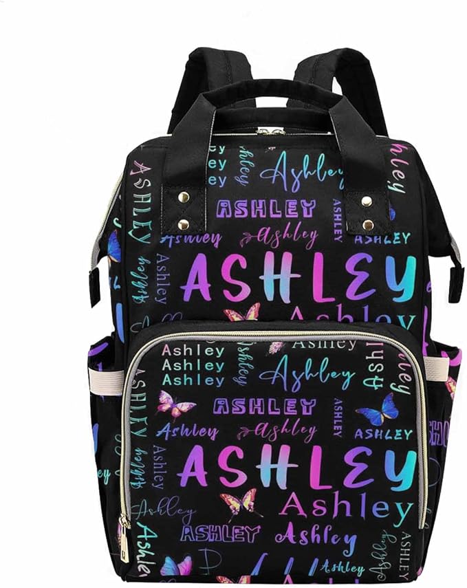 Customize Diaper Bag Large Capacity All-In-One Bags Casual Daypack Custom Diaper Bag with Name Personalized Nappy Bag for Holiday Travel, Colorful Butterfly