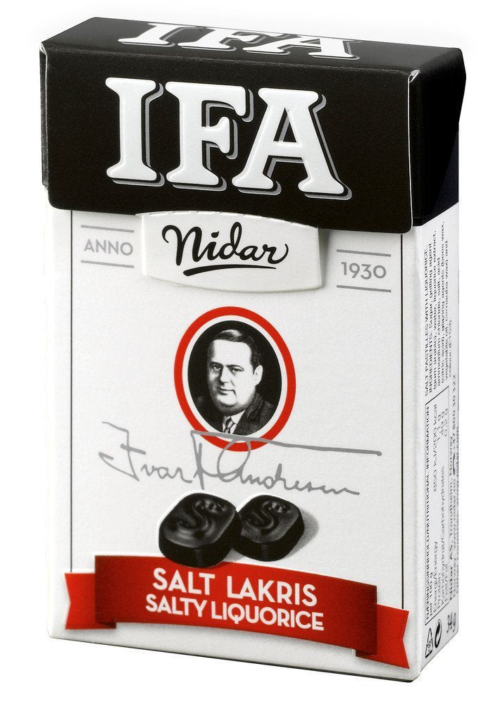 4 Boxes x 34g of Nidar IFA - Original - Norwegian - Salty Licorice - Salmiak - Salmiac - Pastilles - Lozenges - Dragees - Drops
