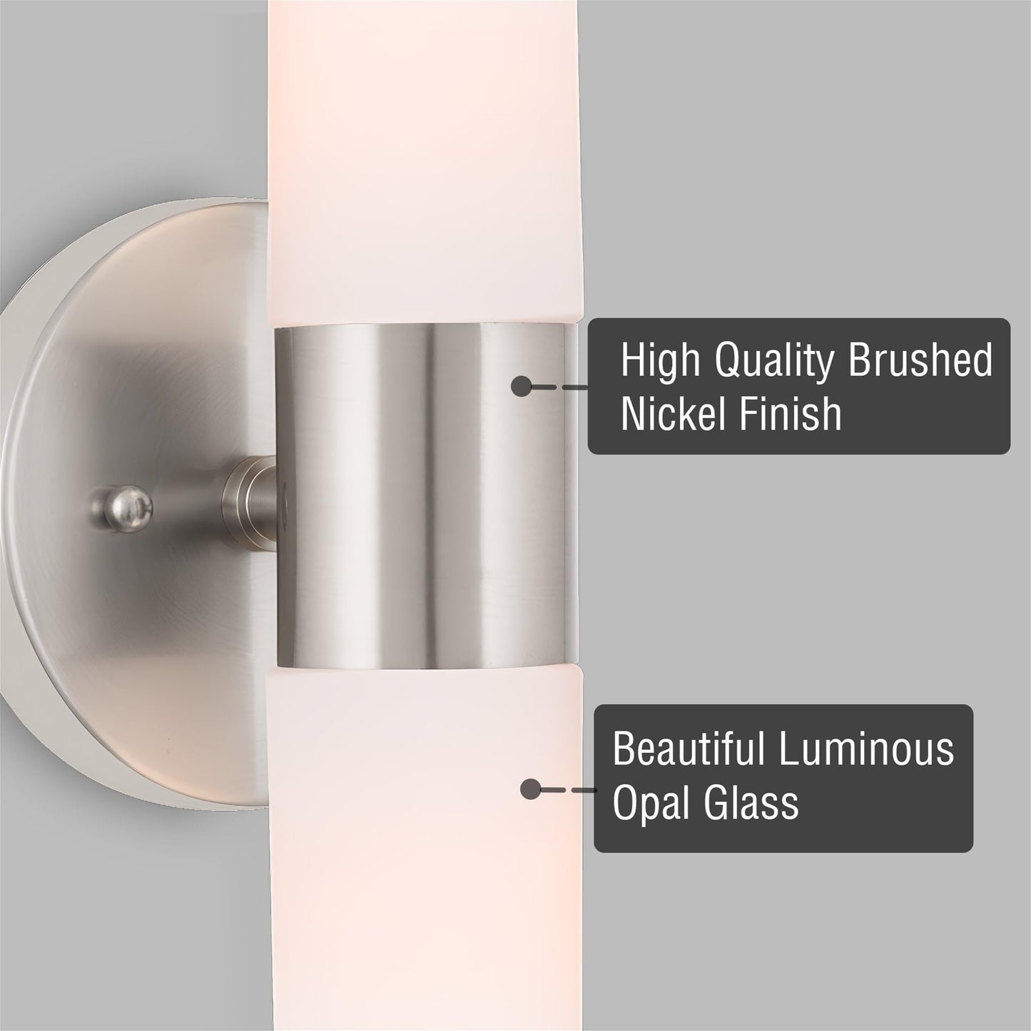 Kira Home Duo 14in Modern Wall Sconce, Frosted Glass Shades, Brushed Nickel Finish, Model RV-W131-14-BN