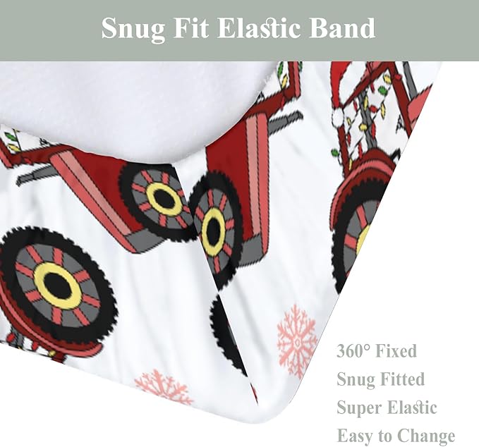 Red Tractors Snowflakes Baby Changing Pad Covers for Boy Girl Christmas Farm Tractor Harvest Fitted Change Table Cover Mats Farmhouse Trucks Vehicle Soft Diaper Changing Table Sheets 32''×16''