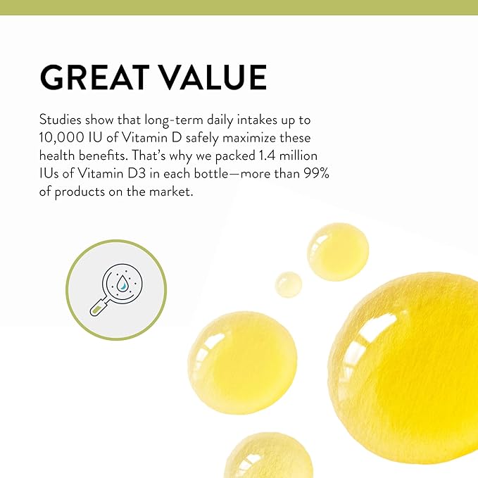 Mt. Angel Vitamins Everyday Liquid Sunshine - Liquid Vitamin D Drops - Easy-to-Use Vitamin D3 Drops with Natural Lemon Flavor (Non-GMO, Vegan, Soy-Free, Gluten-Free) Made in The USA -1400 serv/Bottle