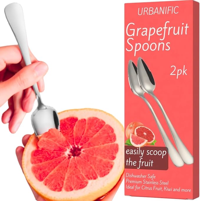 Grapefruit Spoons – Serrated Edge Stainless Steel Spoons to Easily Cut Citrus Fruits like Grapefruit, Oranges & Kiwi – Polished Finish, Dishwasher Safe - 2 Pack