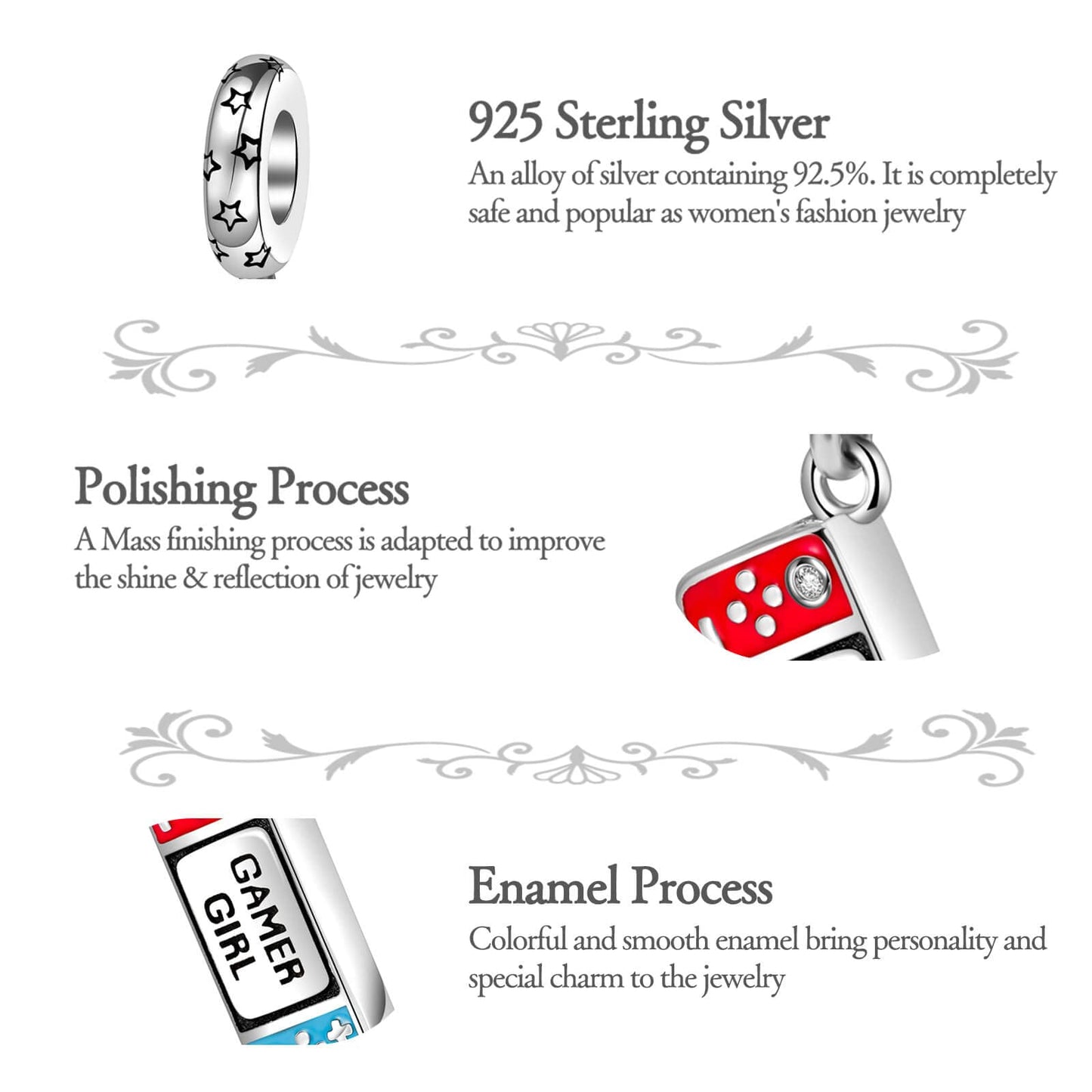dazlily Gamer Charm 925 Sterling Silver Charm fit Bracelet Necklace Birthday Gift Jewelry for Women