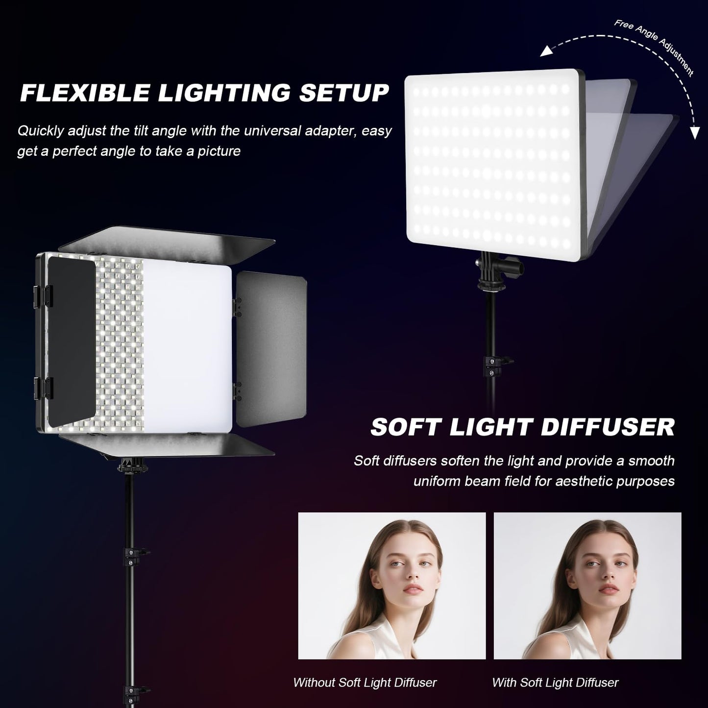 2Pack RGB LED Video Light 12.6in Panel with Barn Door Kit, 20W/2500~8500K/14 Effect/2000lux@0.5m RGB Studio Panel Light Kit with Phone Holder for Gaming Streaming Zoom YouTube Photography