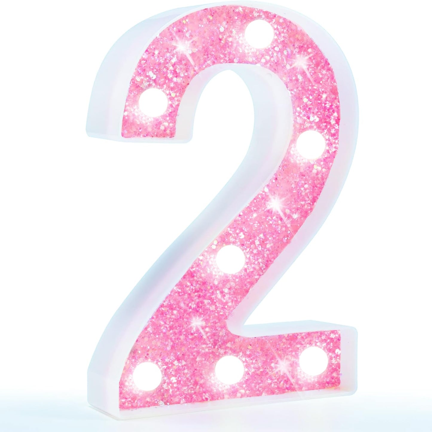 Pooqla Marquee Number Lights  Pink Light Up Numbers For Girls 2Nd 12Th Birthday  Battery Powered Glitter Number Night Light Gift For Christmas Bedroom Dorm Party Decoration  Cool White Number 2