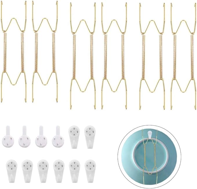 12 Pack Wall Plate Hangers 6/8/10 Inch Invisible Vertical Plate Holders with 12Pcs Wall Hooks for Decorative Plates Antique Plates and Art
