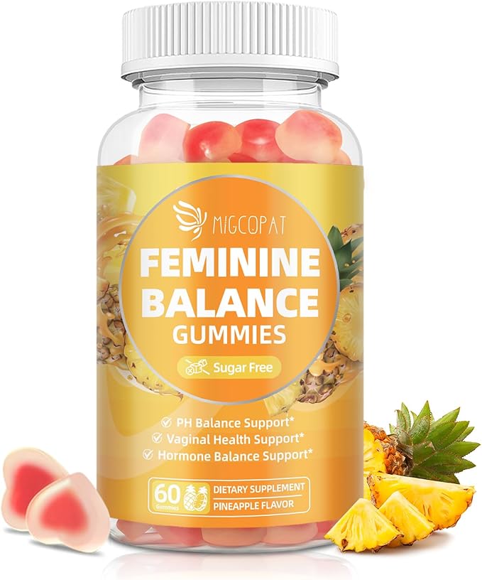 Premium Feminine Balance Gummies, Women’s Health Probiotics, Immune Support, Gut Health, Hormone Balance, PH Balance Vitality, Pineapple Flavor, 60 Count