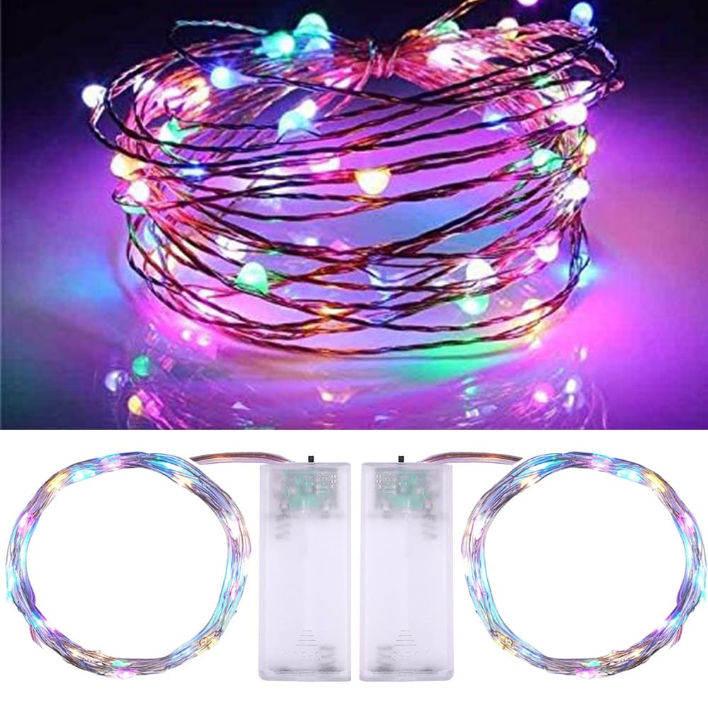Baisico Waterproof Led String Lights, 2 Pack 20Ft, 60 Leds, Copper Wire Fairy Lights, Blue