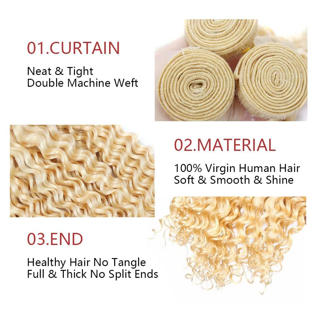 Peenoll 20 22 24 Inch Jerry Curly Human Hair Bundles Blonde 613 Weave Bundles Human Hair 12A Unprocessed Brazilian Virgin Quick