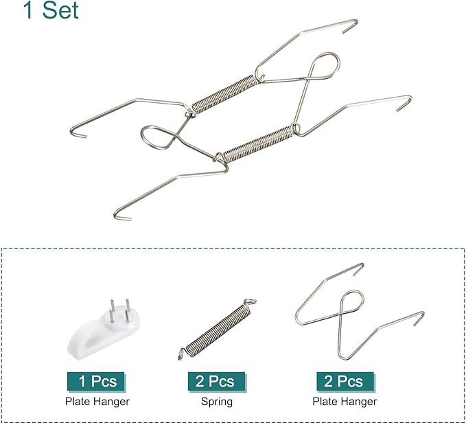 uxcell Plate Hanger, 6 Inch Stainless Steel Invisible Wall Plate Hangers with Wall Decorative Hooks and Tip Protectors for Decorative Plates and Art