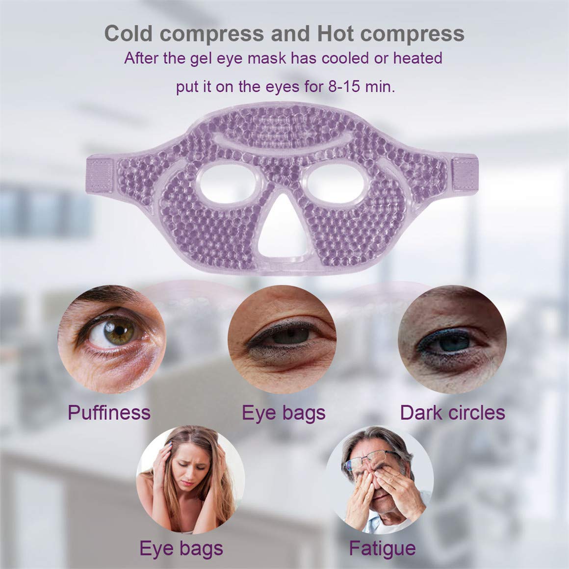 Ruzzut Cooling Gel Facial Mask, 2 PCS Reusable Face Pad for Puffiness & Swelling, Hot Cold Compress Heat Ice Gel Pack with Plush Backing for Migraine & Stress Relief, Pink and Purple