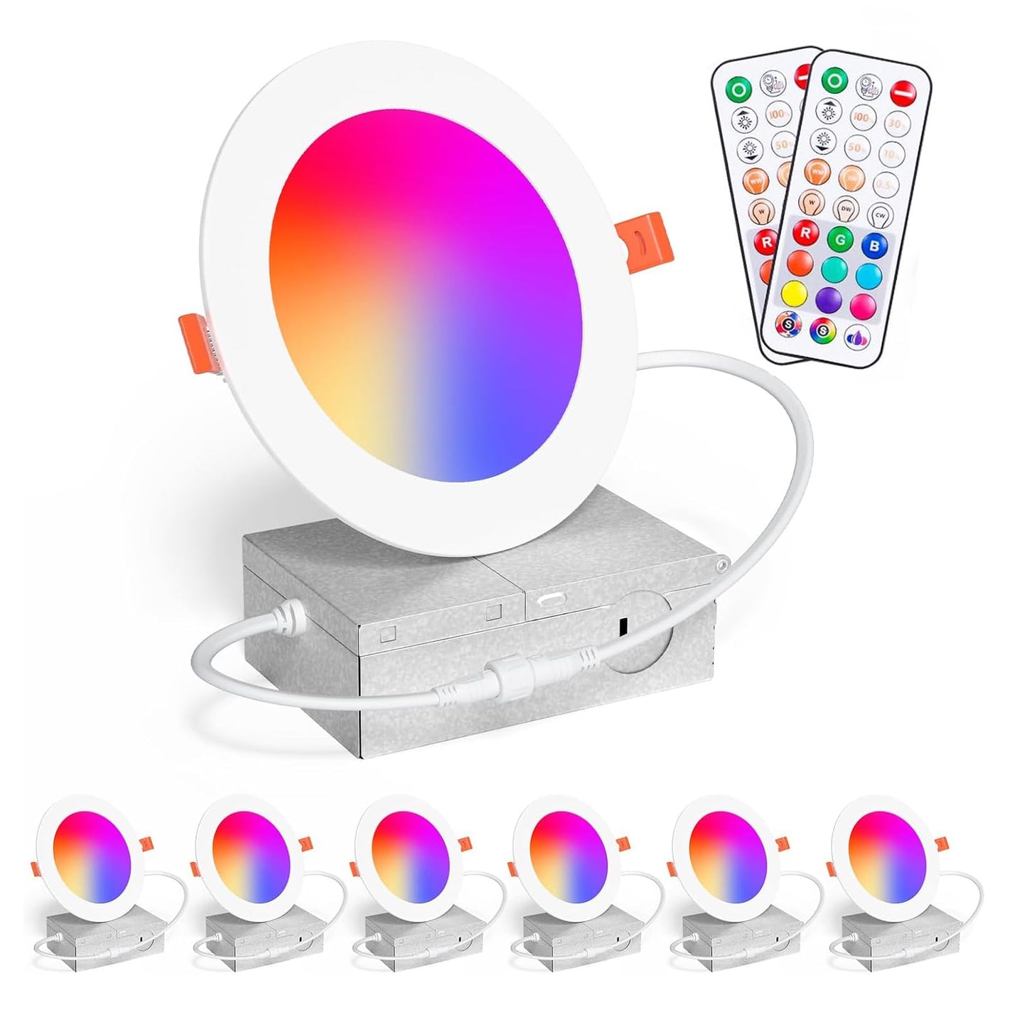 ChangM Recessed Lighting 4 Inch 12W RGBCW LED Downlights, Dimmable, Remote Control, ETL, 6 Pack
