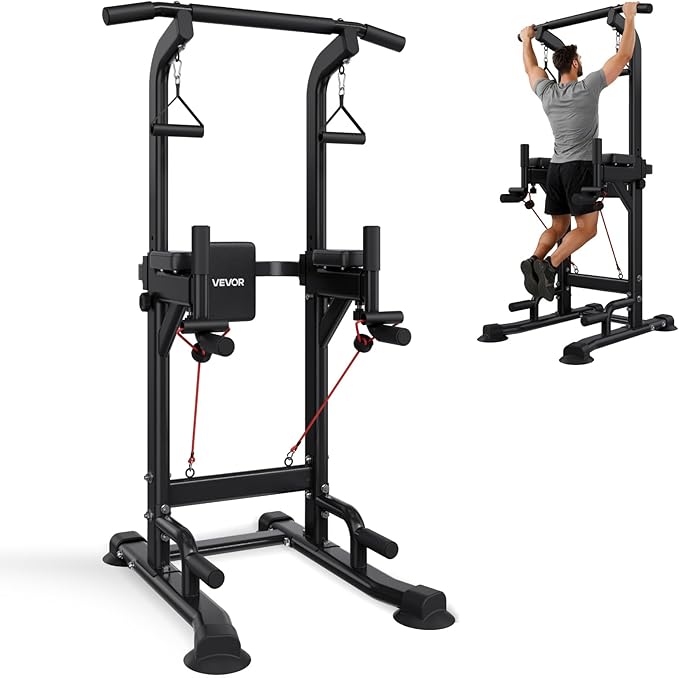 VEVOR Pull Up Bar, 330 LBS Power Tower Dip Station, Workout Dip Station with H-Shaped Stable Base & Back Pad, Adjustable 1...