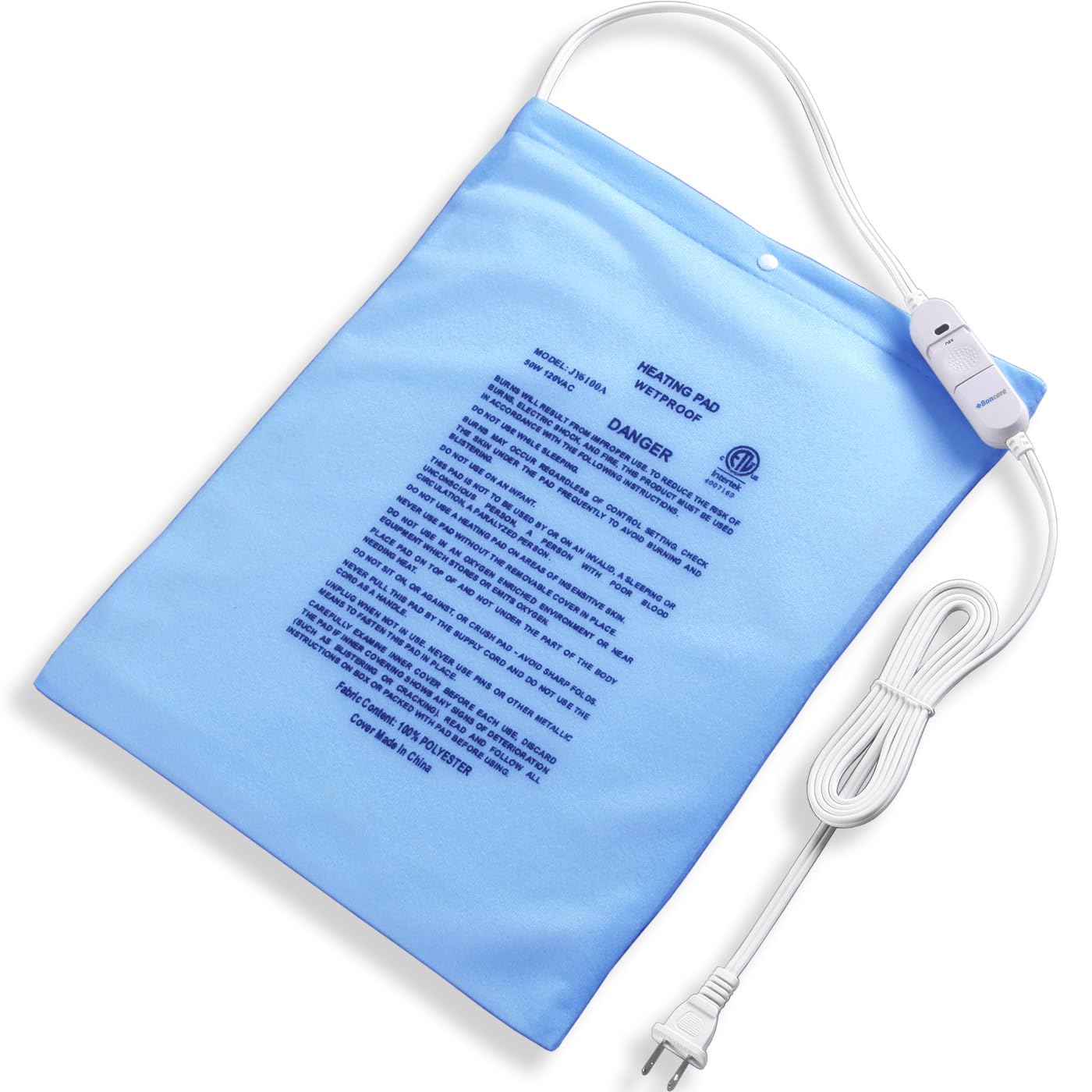Boncare® Stay-On Small Vinyl Electric Heating Pad for Neck and Shoulders and Back Without Auto-Off, Low & High Heat Levels, Waterproof Hot Heat Pad with Washable Cover (12"x15", 1-Pack)